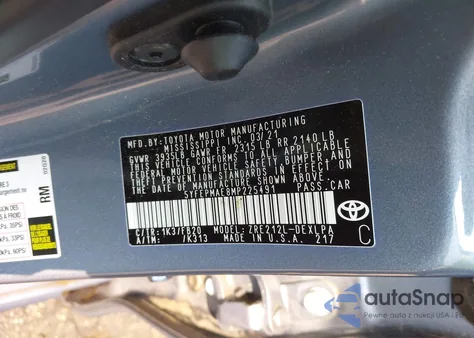 2021 Toyota Corolla Le from USA, damaged, VIN 5YFEPMAE8MP225491